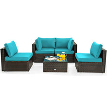 Load image into Gallery viewer, 5 Pieces Cushioned Patio Rattan Furniture Set with Glass Table-Turquoise