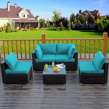 Load image into Gallery viewer, 5 Pieces Cushioned Patio Rattan Furniture Set with Glass Table-Turquoise