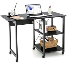 Load image into Gallery viewer, Folding Writing Office Desk with Storage Shelves-Black