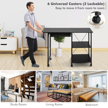 Load image into Gallery viewer, Folding Writing Office Desk with Storage Shelves-Black