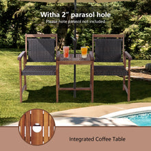 Load image into Gallery viewer, 2-Seat Patio Rattan Acacia Wood Table with Umbrella Hole