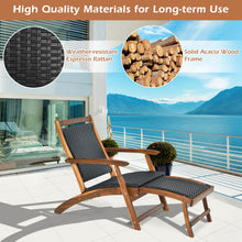 Load image into Gallery viewer, Patio Rattan Folding Lounge Chair with Acacia Wooden Frame Retractable Footrest