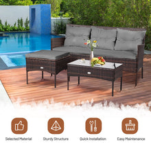 Load image into Gallery viewer, 3 Pieces Patio Furniture Sectional Set with 5 Cozy Seat and Back Cushions-Gray