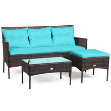 Load image into Gallery viewer, 3 Pieces Patio Furniture Sectional Set with 5 Cozy Seat and Back Cushions-Turquoise