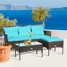 Load image into Gallery viewer, 3 Pieces Patio Furniture Sectional Set with 5 Cozy Seat and Back Cushions-Turquoise