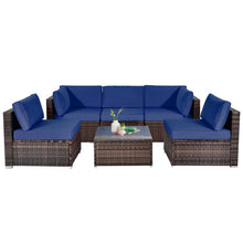 Load image into Gallery viewer, 6 Pieces Patio Rattan Furniture Set with Cushions and Glass Coffee Table-Navy