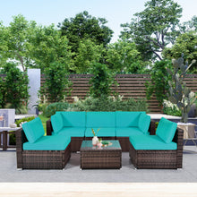 Load image into Gallery viewer, 6 Pieces Patio Rattan Furniture Set with Cushions and Glass Coffee Table-Turquoise