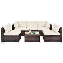 Load image into Gallery viewer, 6 Pieces Patio Rattan Furniture Set with Cushions and Glass Coffee Table-White