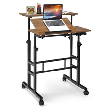 Load image into Gallery viewer, Mobile Standing up Desk Adjustable Computer Desk Tilting Workstation-Walnut
