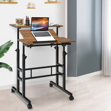 Load image into Gallery viewer, Mobile Standing up Desk Adjustable Computer Desk Tilting Workstation-Walnut