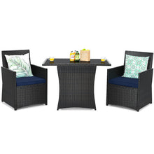 Load image into Gallery viewer, 3 Pieces Patio Rattan Furniture Set with Cushion and Sofa Armrest-Navy