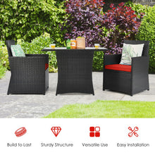 Load image into Gallery viewer, 3 Pieces Patio Rattan Furniture Set with Cushion and Sofa Armrest-Red