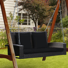 Load image into Gallery viewer, 2-Person Patio Rattan Porch Swing with Cushions-Black