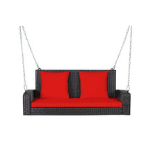 Load image into Gallery viewer, 2-Person Patio Rattan Porch Swing with Cushions-Red