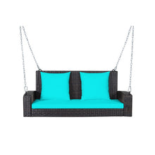 Load image into Gallery viewer, 2-Person Patio Rattan Porch Swing with Cushions-Turquoise