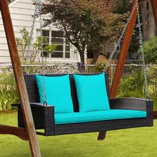 Load image into Gallery viewer, 2-Person Patio Rattan Porch Swing with Cushions-Turquoise