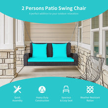 Load image into Gallery viewer, 2-Person Patio Rattan Porch Swing with Cushions-Turquoise