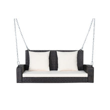 Load image into Gallery viewer, 2-Person Patio Rattan Porch Swing with Cushions-White