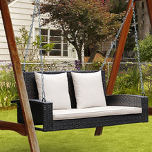 Load image into Gallery viewer, 2-Person Patio Rattan Porch Swing with Cushions-White