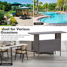 Load image into Gallery viewer, Outdoor Wicker Bar Table with 2 Metal Mesh Shelves