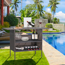 Load image into Gallery viewer, Outdoor Wicker Bar Table with 2 Metal Mesh Shelves