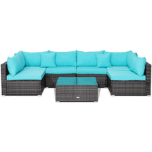 Load image into Gallery viewer, 7 Pieces Patio Rattan Furniture Set with Sectional Sofa Cushioned-Turquoise