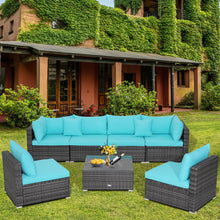Load image into Gallery viewer, 7 Pieces Patio Rattan Furniture Set with Sectional Sofa Cushioned-Turquoise
