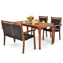 Load image into Gallery viewer, 4 Pieces Acacia Wood Patio Rattan Dining Furniture Set