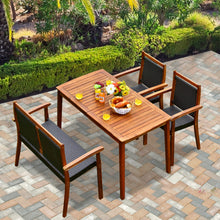 Load image into Gallery viewer, 4 Pieces Acacia Wood Patio Rattan Dining Furniture Set