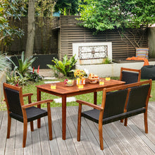 Load image into Gallery viewer, 4 Pieces Acacia Wood Patio Rattan Dining Furniture Set