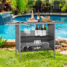 Load image into Gallery viewer, Outdoor Patio Wicker Bar Table with Metal Shelves
