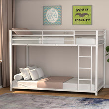 Load image into Gallery viewer, Twin Over Twin Bunk Bed Frame Platform with Guard Rails and Side Ladder