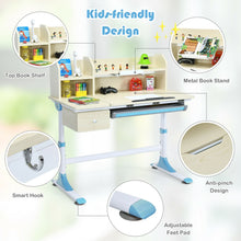 Load image into Gallery viewer, Adjustable Height Kids Study Desk Drafting Table with Bookshelf and Hutch-Blue