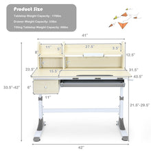 Load image into Gallery viewer, Adjustable Height Kids Study Desk Drafting Table with Bookshelf and Hutch-Gray