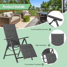 Load image into Gallery viewer, Aluminum Frame Adjustable Outdoor Foldable Reclining Padded Chair-Gray