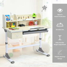 Load image into Gallery viewer, Adjustable Height Kids Study Desk Drafting Table with Bookshelf and Hutch-Gray