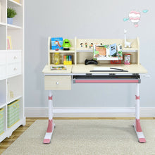 Load image into Gallery viewer, Adjustable Height Kids Study Desk Drafting Table with Bookshelf and Hutch-Pink