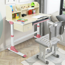 Load image into Gallery viewer, Adjustable Height Kids Study Desk Drafting Table with Bookshelf and Hutch-Pink