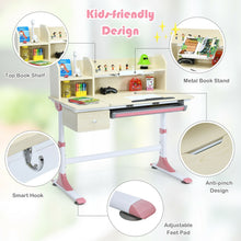 Load image into Gallery viewer, Adjustable Height Kids Study Desk Drafting Table with Bookshelf and Hutch-Pink