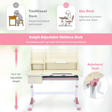 Load image into Gallery viewer, Adjustable Height Kids Study Desk Drafting Table with Bookshelf and Hutch-Pink