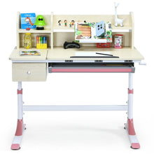 Load image into Gallery viewer, Adjustable Height Kids Study Desk Drafting Table with Bookshelf and Hutch-Pink