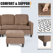 Load image into Gallery viewer, L-shaped Linen Reversible Sectional Sofa Couch with Ottoman-Coffee