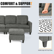 Load image into Gallery viewer, L-shaped Linen Reversible Sectional Sofa Couch with Ottoman-Gray