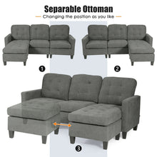 Load image into Gallery viewer, L-shaped Linen Reversible Sectional Sofa Couch with Ottoman-Gray