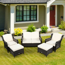 Load image into Gallery viewer, 5 Pieces Patio Rattan Sofa Set with Cushion and Ottoman-Off White