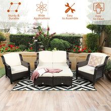 Load image into Gallery viewer, 5 Pieces Patio Rattan Sofa Set with Cushion and Ottoman-Off White