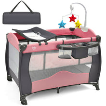 Load image into Gallery viewer, 3 in 1 Baby Playard Portable Infant Nursery Center with Music Box-Pink