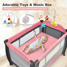 Load image into Gallery viewer, 3 in 1 Baby Playard Portable Infant Nursery Center with Music Box-Pink