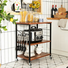 Load image into Gallery viewer, 3-Tier Kitchen Baker's Rack Microwave Oven Storage Cart with Hooks-Vintage