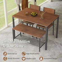 Load image into Gallery viewer, 4 Pieces Rustic Dining Table Set with 2 Chairs and Bench-Brown